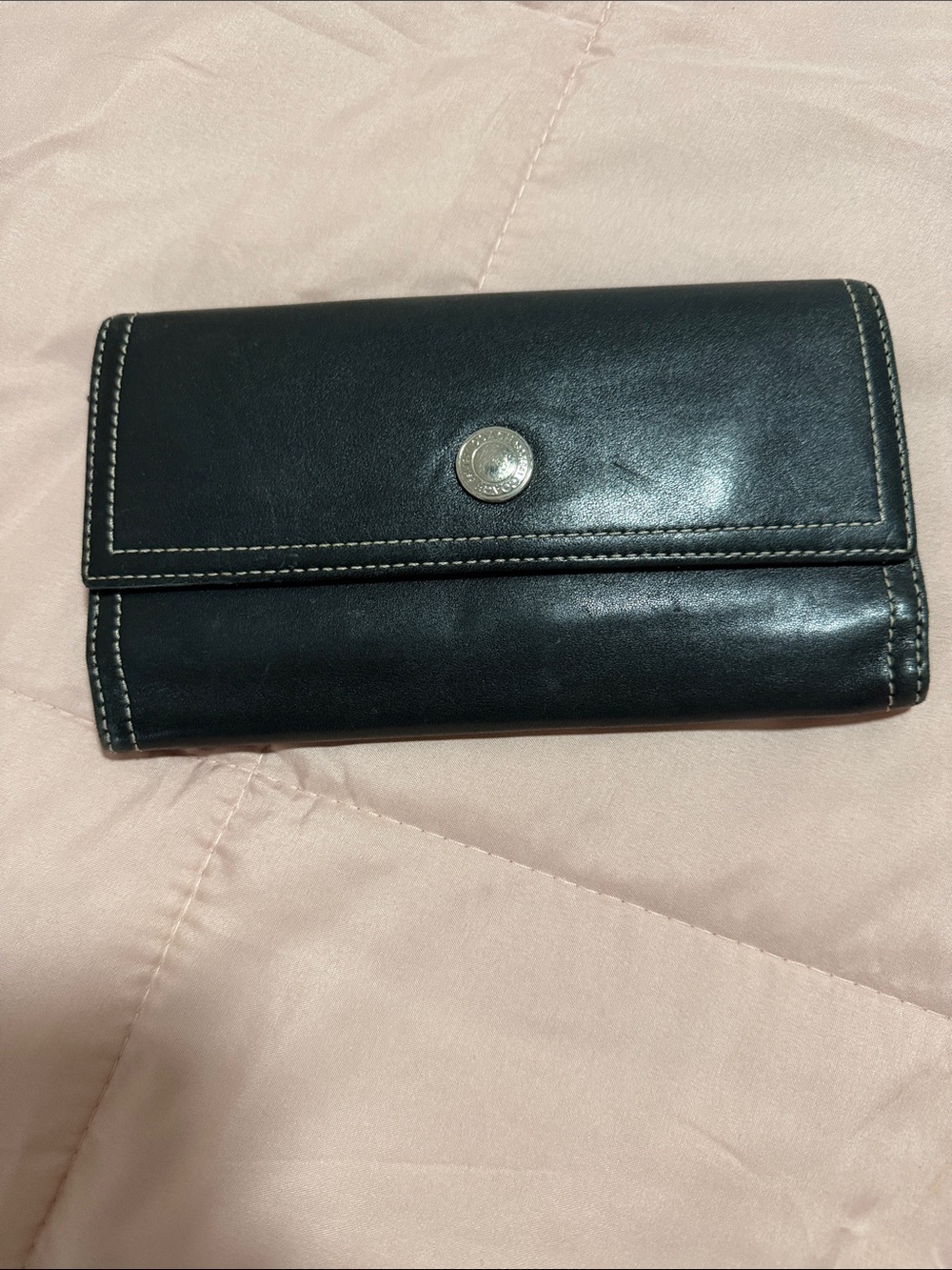 Black Leather Wallet with Contrast Stitching